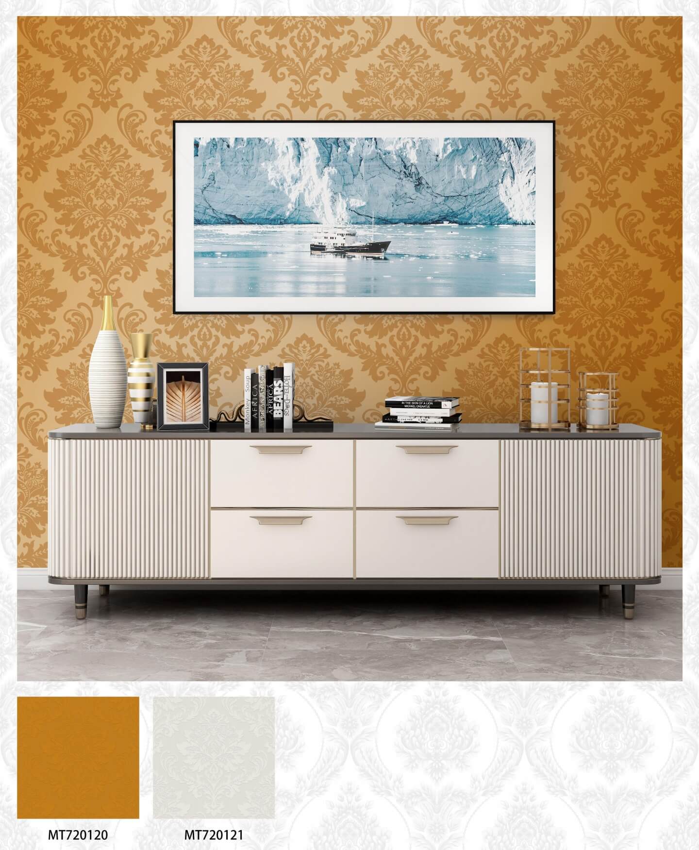 Damask Wallpaper in Cream And Metallic Gold from China manufacturer - Max