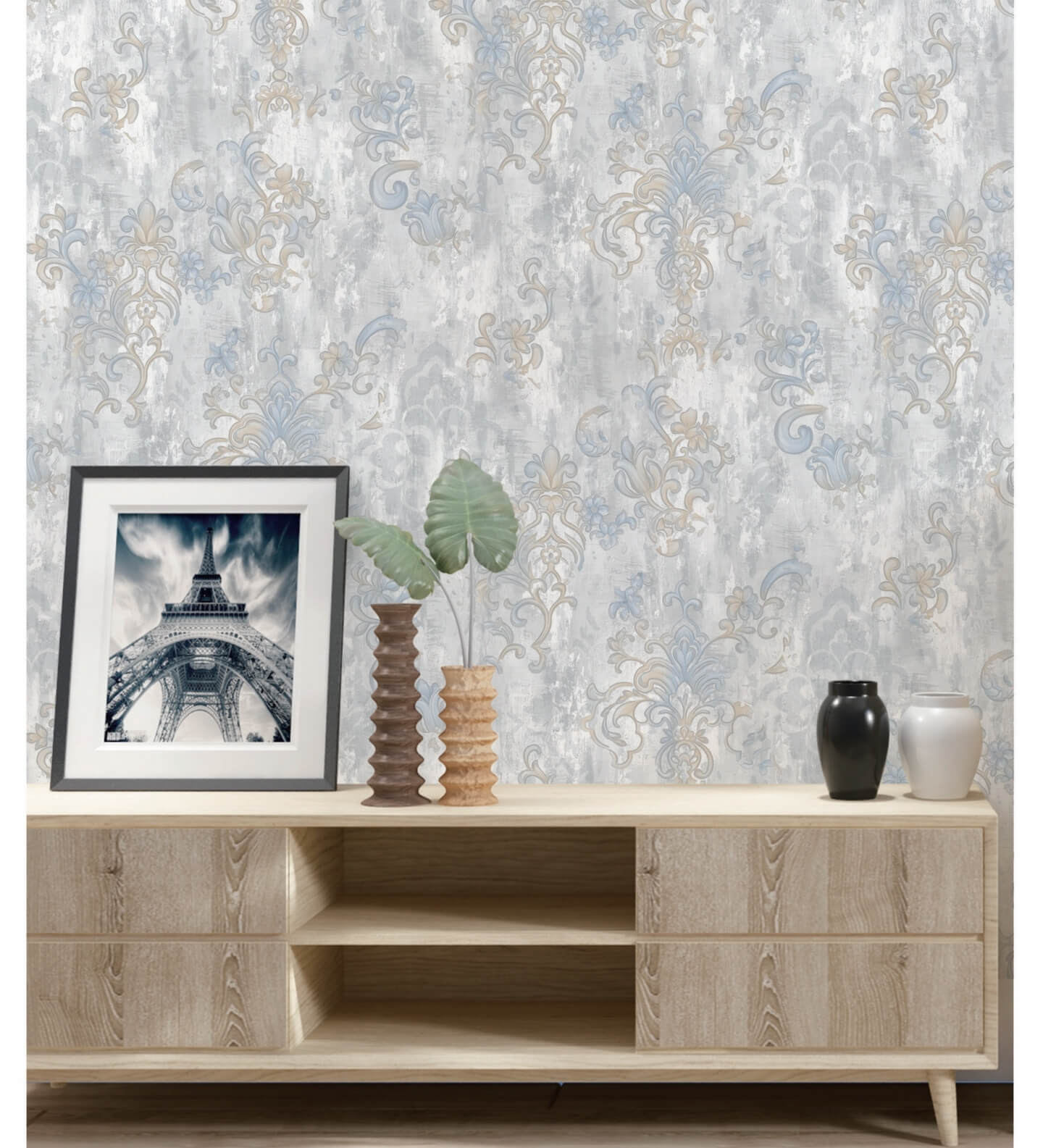 Orla Wave Glitter Textured Vinyl Luxury 3D Effect Wave Grey Wallpaper